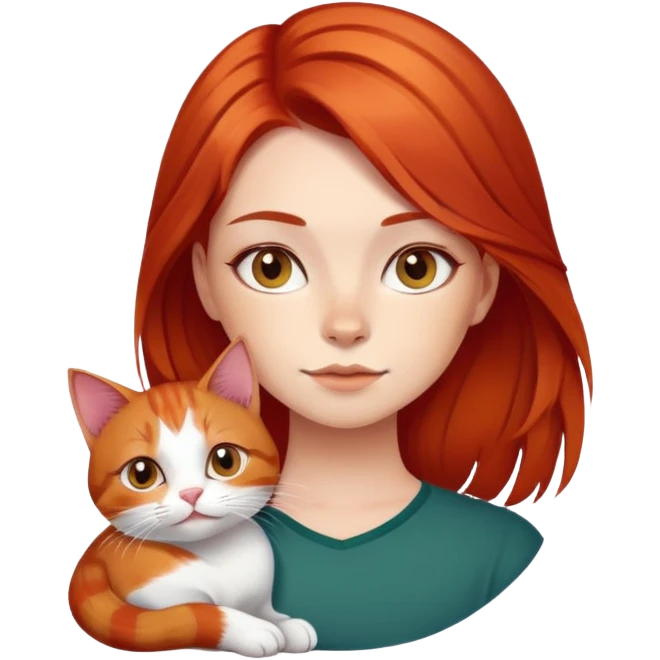 A girl with copper-red hair with a tricolor cat emoji