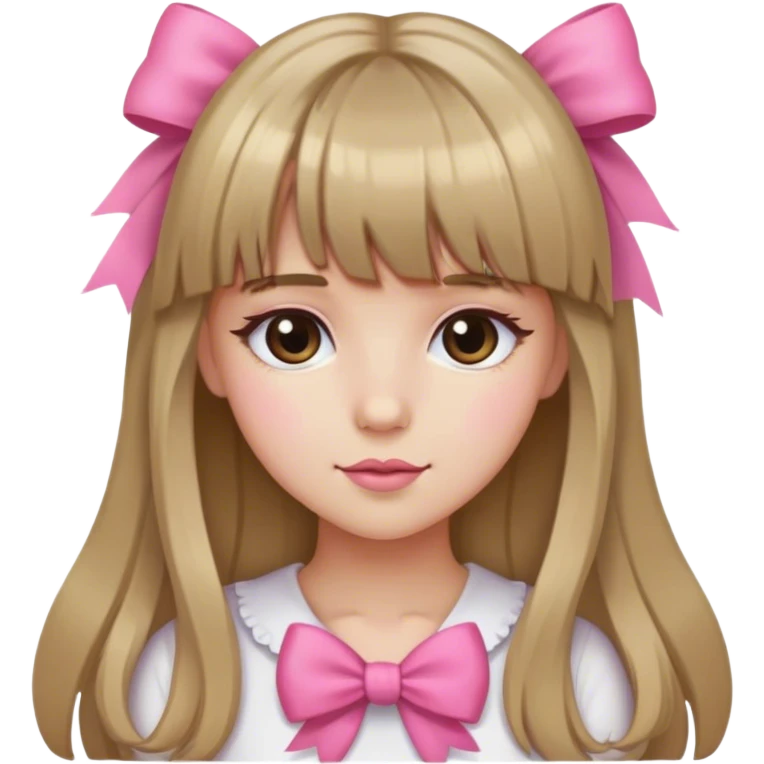 a girly girl with dark blonde and long hair with bangs and a pink bow emoji