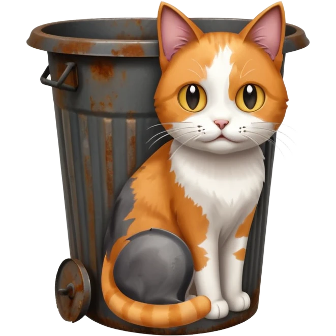 Cat + trash bin, Street Wildlife. emoji