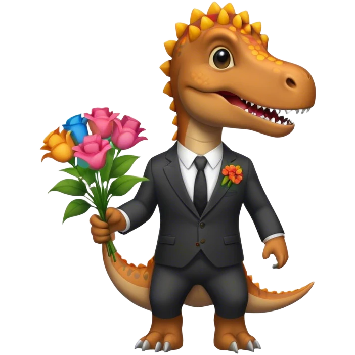 dinosaur in suit holding flowers emoji