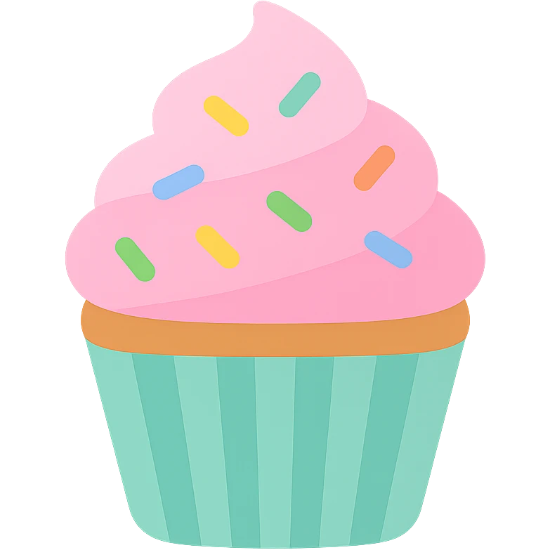 cupcake with pink icing and colorful sprinkles emoji