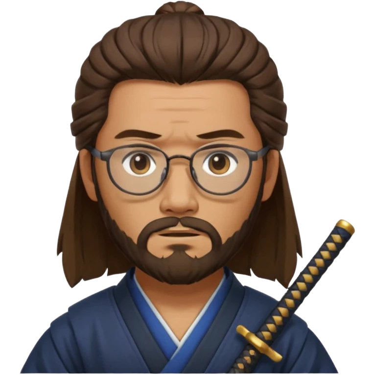 samurai, slim, long brown hair, beard , glasses emoji