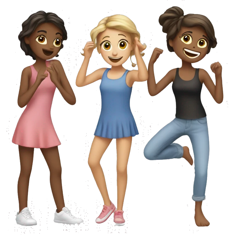 4 girls : 1 girl IS dancing and others IS wathing emoji