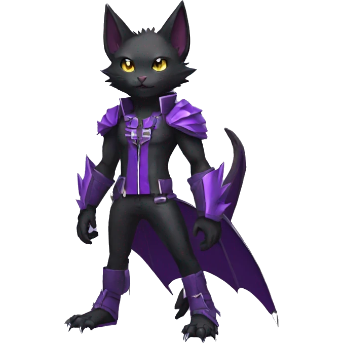 cool edgy black punk Purple nargacuga-bat-cat-Fakemon collar full body emoji