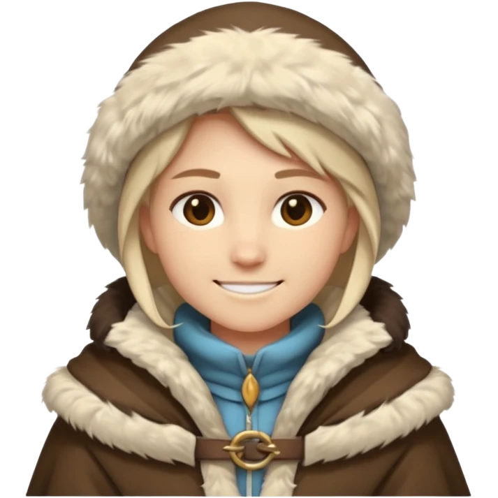 Fantasy human emoji portrait, simple winter mantle with fur trim on shoulders, northern winter vibe, restrained colors, clean flat emoji design, male/female variant
 emoji