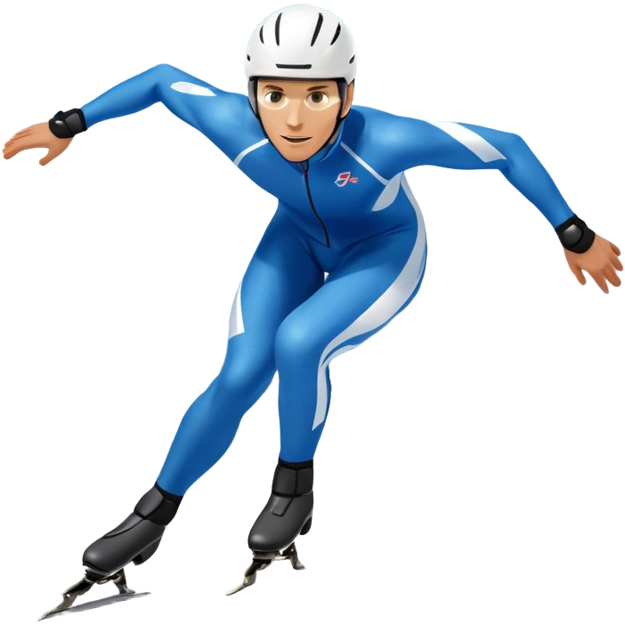 An icon showing a grand arena, snow-covered mountains in the distance, and a crisp blue sky. professional speed skater leaning into a turn on a polished ice track, dressed in a sleek suit and helmet. Transparent background highlights speed and precision. emoji