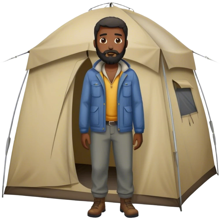 homeless dark skinned black man standing outside of a tent emoji