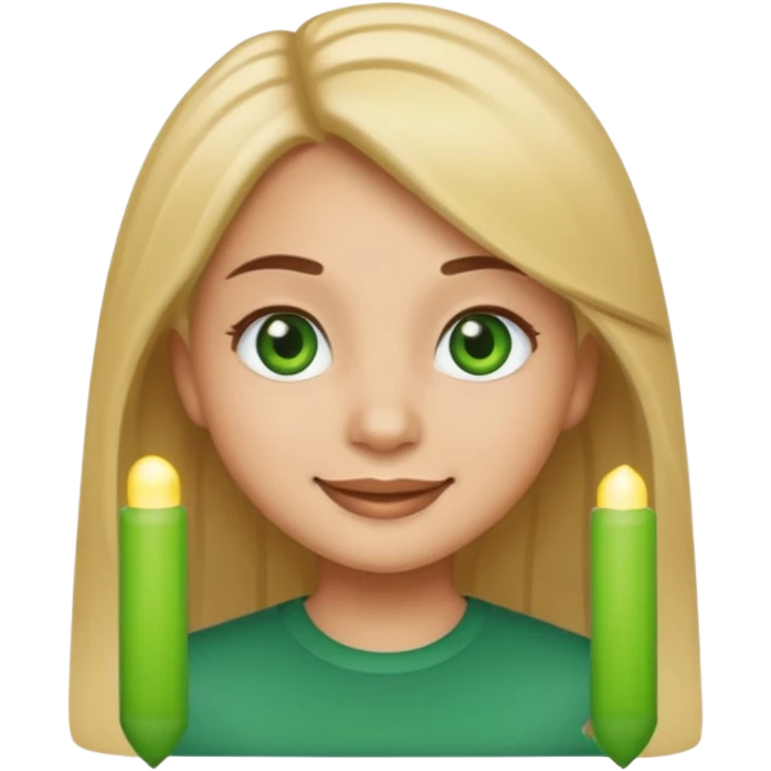 Light skin girl emoji with straight hair and green eyes emoji