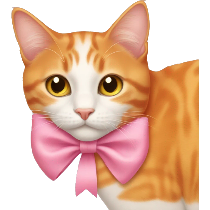 Orange cat wearing a pink bow emoji