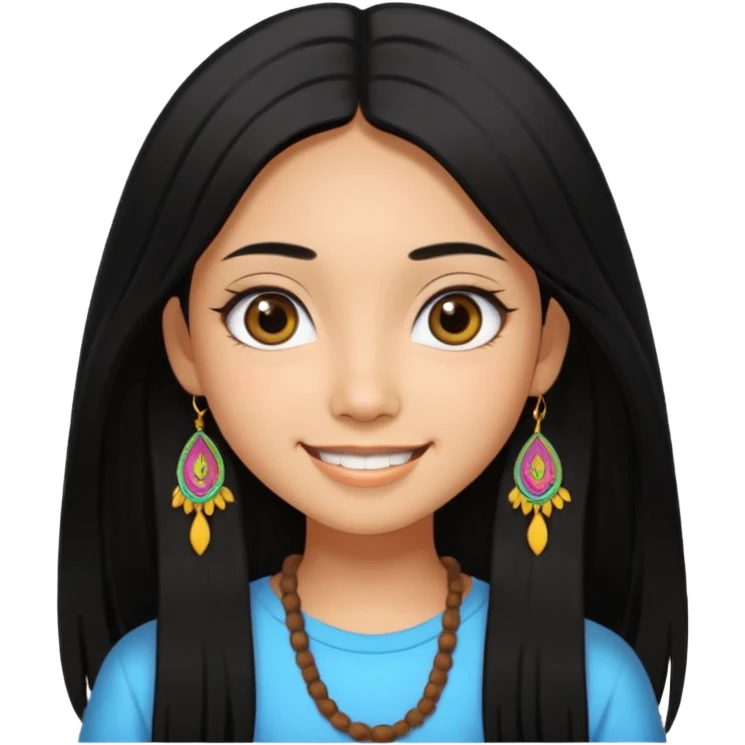 20 yr old asian woman hair  center part big eyes big smile tanned skin straight black hair hippie part hair  emoji