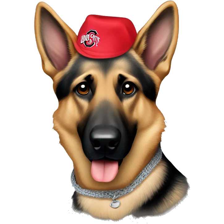 German Shepherd wearing an Ohio state bandana emoji