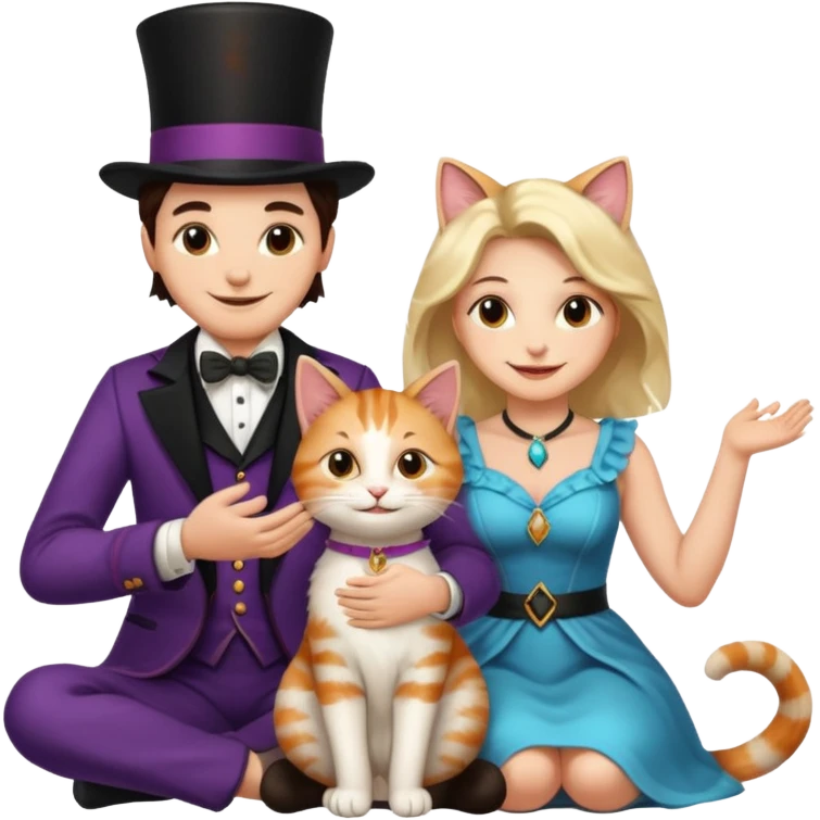 magician couple and their pet cat emoji