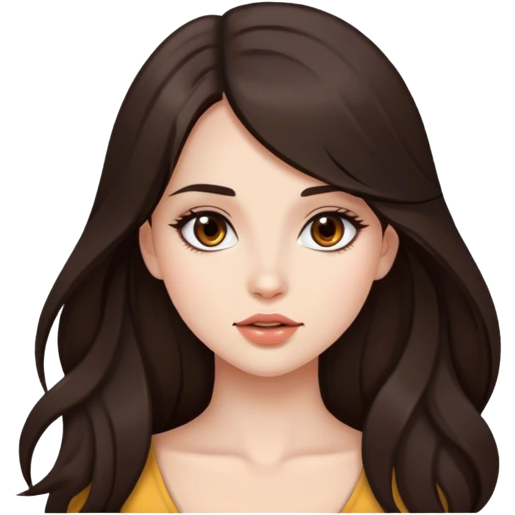 pretty girl, long hair, brown eyes, natural lips, white skin, dark brown hair emoji