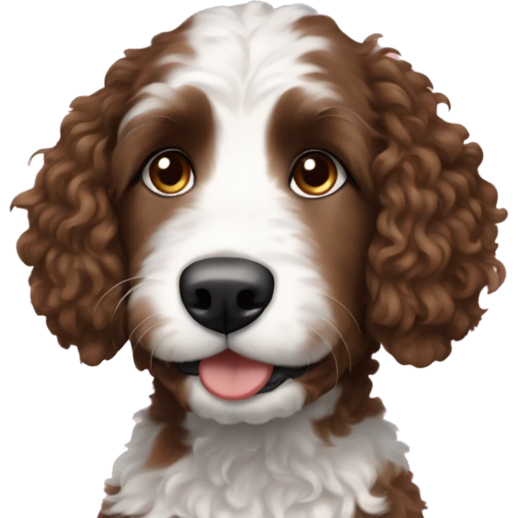white girl with brown hair and blue eyes with bernedoodle  emoji