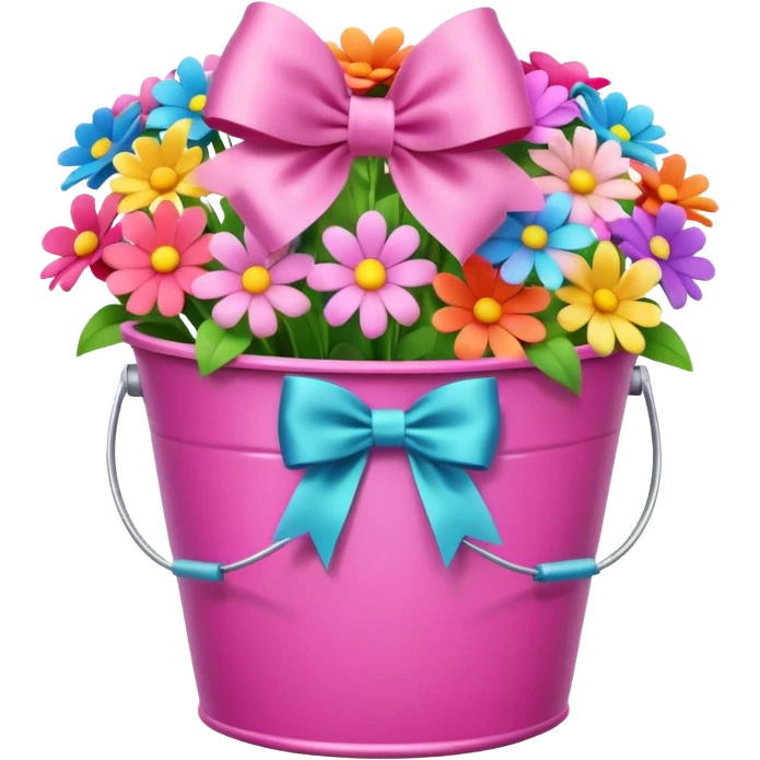 Pink bucket of flowers with bow emoji