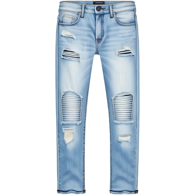 Hyperrealistic isolated ultra detailed still life, Distressed Straight Jean in Light Bleach Alexander Wang brand. No human features, no emoji faces, no emoji icons. 8k emoji