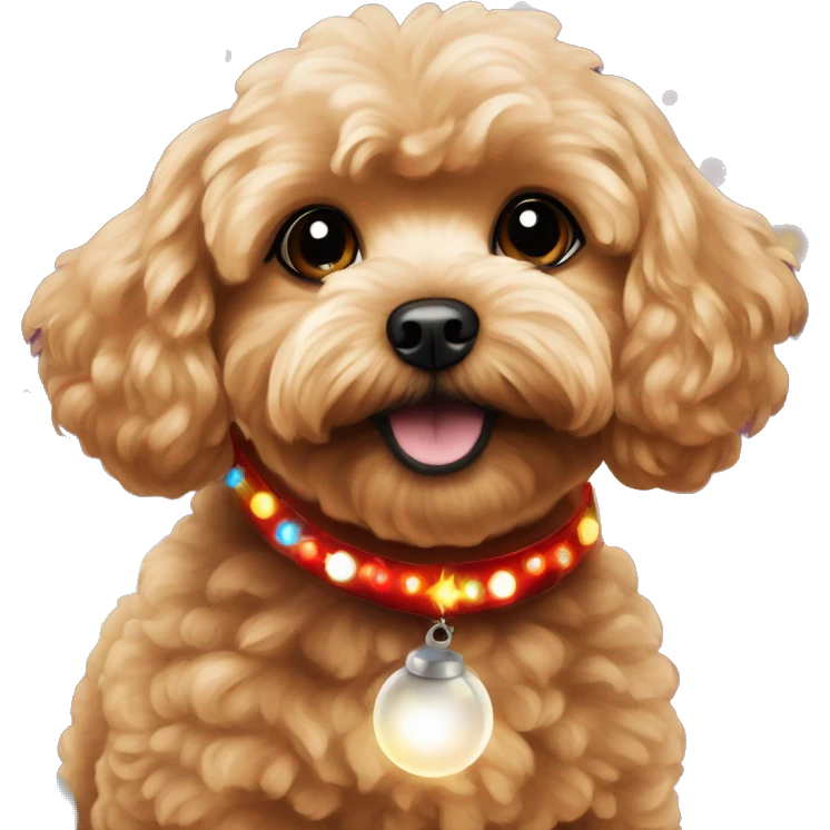 Red maltipoo with Christmas lights decorated around its neck emoji