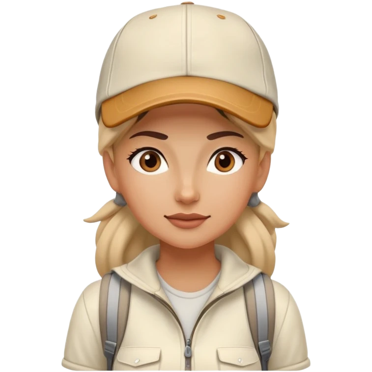 hiking woman on trail cream clothes baseball cap emoji