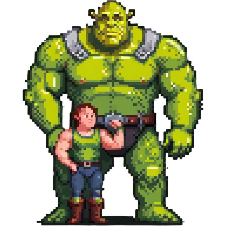 very muscular Shrek soothing Elon Musk emoji