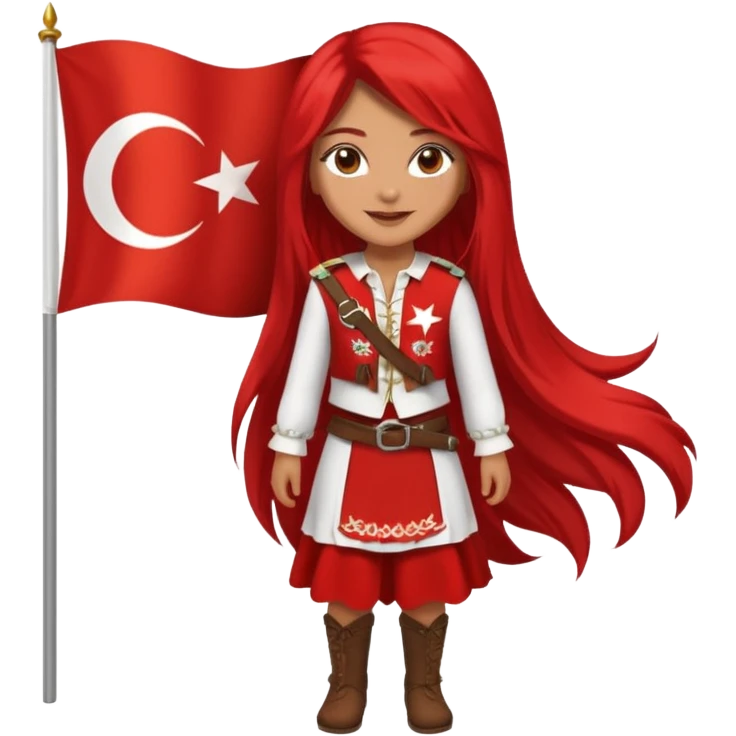 ultra sexy happy Turkish girl with Turkish flag in national outfit, full body, long bright hair emoji