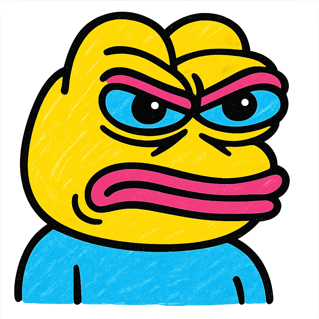pepe the frog with an angry face expression in pop mart style emoji
