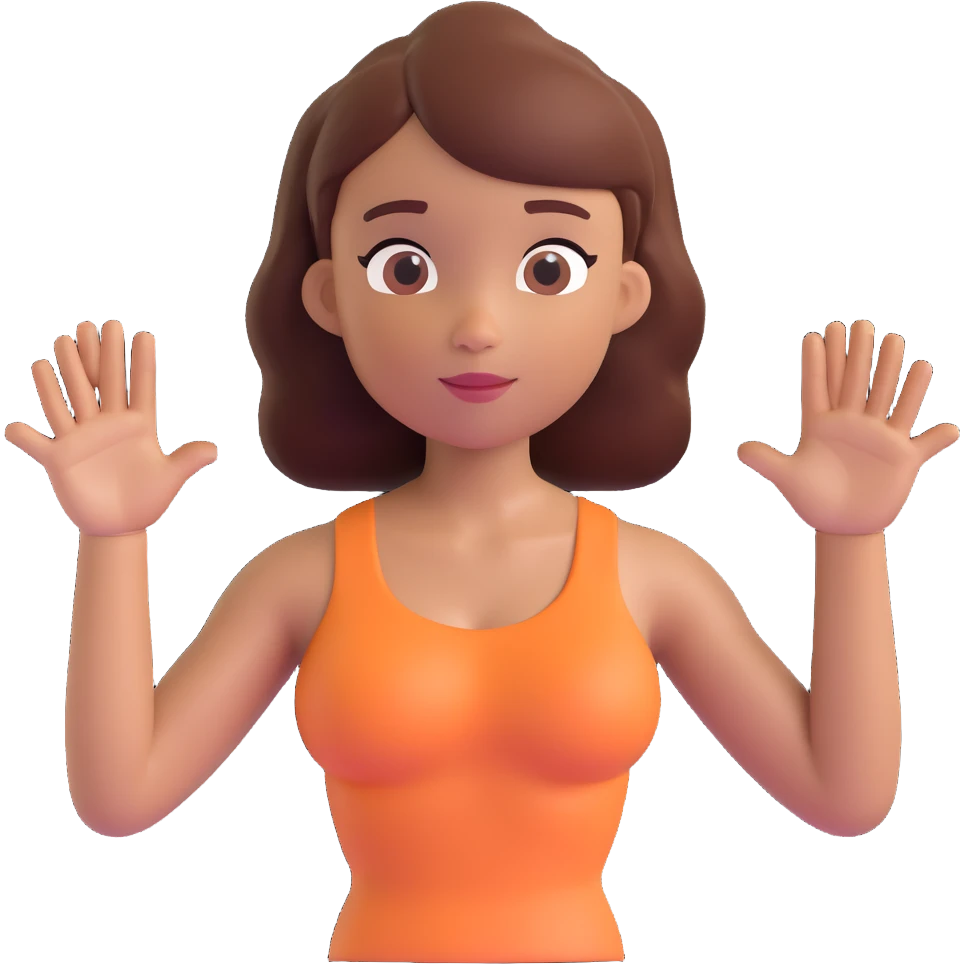 Slightly increase the volume of the upper body of the girl, spread them far apart from each other, make the skin color the same for both characters, keep the cartoonish 3D style. emoji