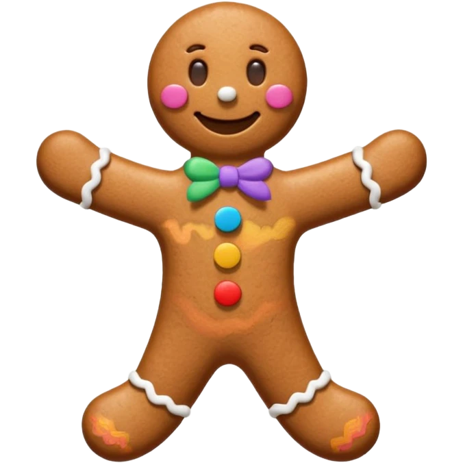 i would like a gingerbread man emoji, it should have colorful buttons, white lines on his arms and legs similar to the gingerbread man character from shrek emoji