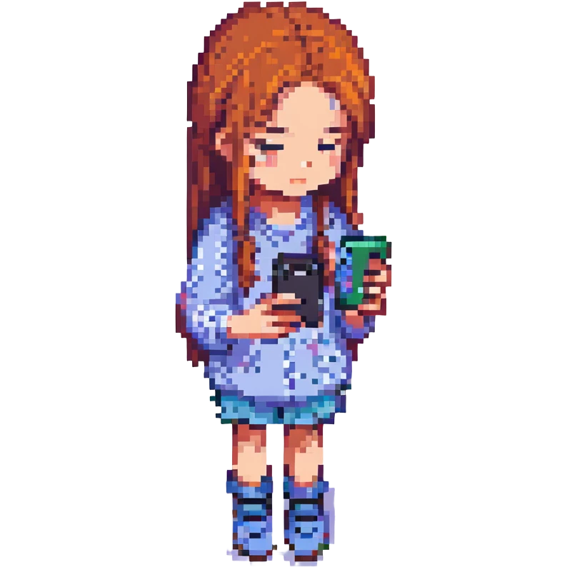 girl looking at mobile phone, pixel art style emoji