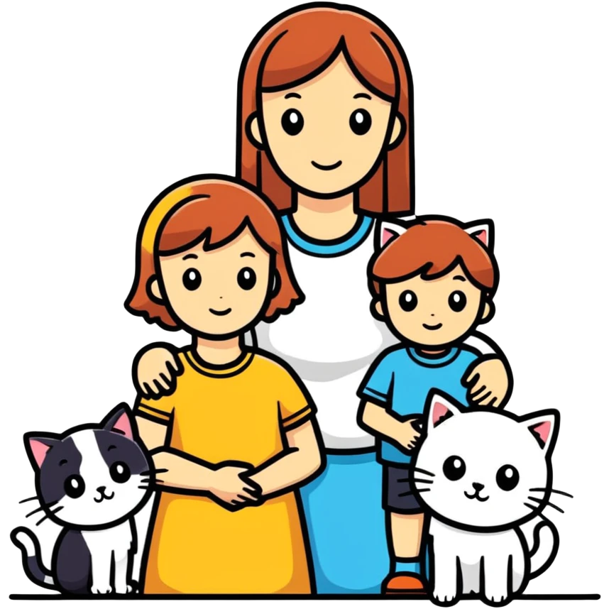 Family , mother,,sister,brother,sister,,cat emoji