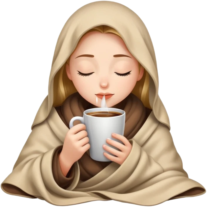 girl inside a blanket sipping coffee eyes closed emoji