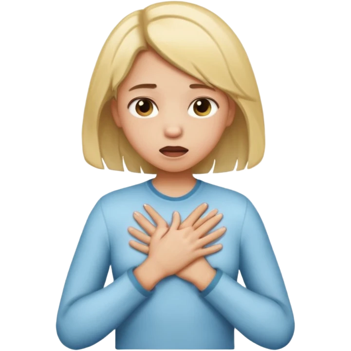 A girl with light down hair chocking with her hands on her chest  emoji
