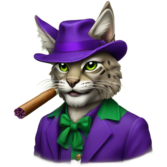 Purple and green bobcat with cigar  emoji