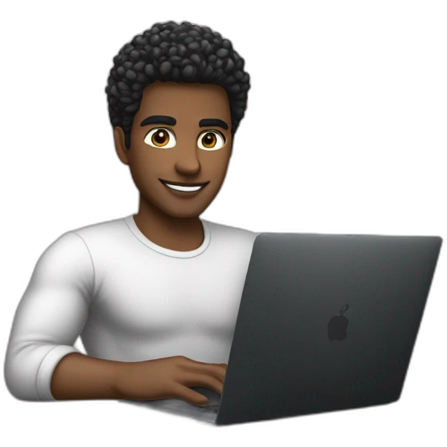 Latin Computer engineer hair white skin black on desk with laptop Apple MacBook Pro  emoji