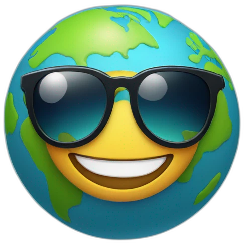 planet Earth with a cartoon smiling face with sunglasses emoji