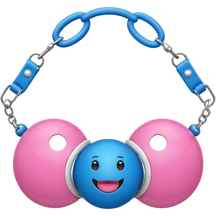 Blue ball for the gag on a ball gag device with a white collar with  pink  studs emoji