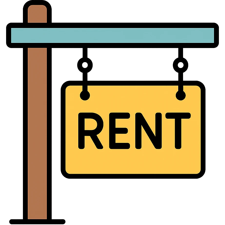 Make the rent sign board look modern with clean lines, minimal design, and a contemporary style. Keep the background transparent. emoji