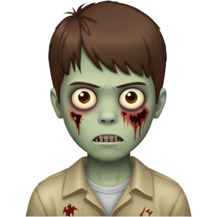 menino de cabelo marrom com franja, zombie emoji