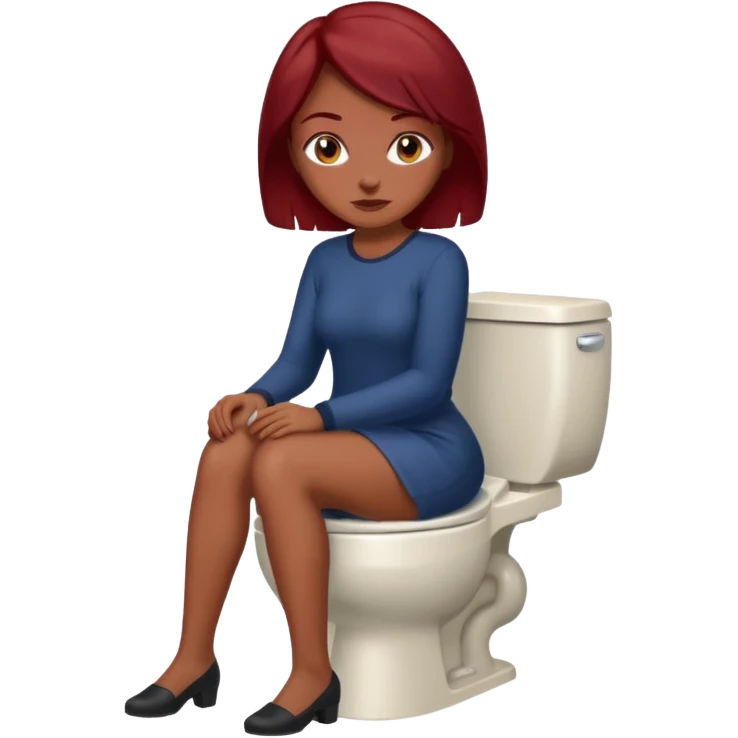 Brown Lady with dark red hair  sitting on toilet emoji