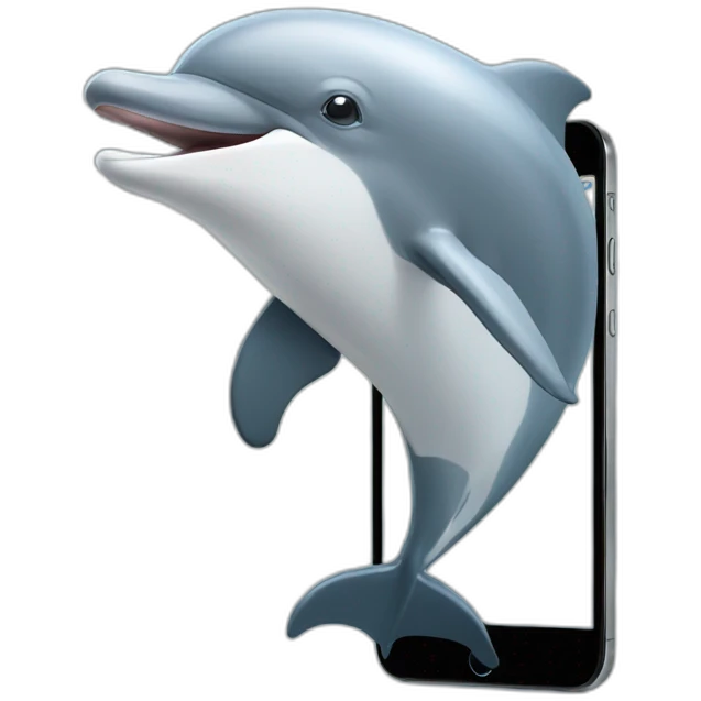 A dolphin who play with his smartphone emoji