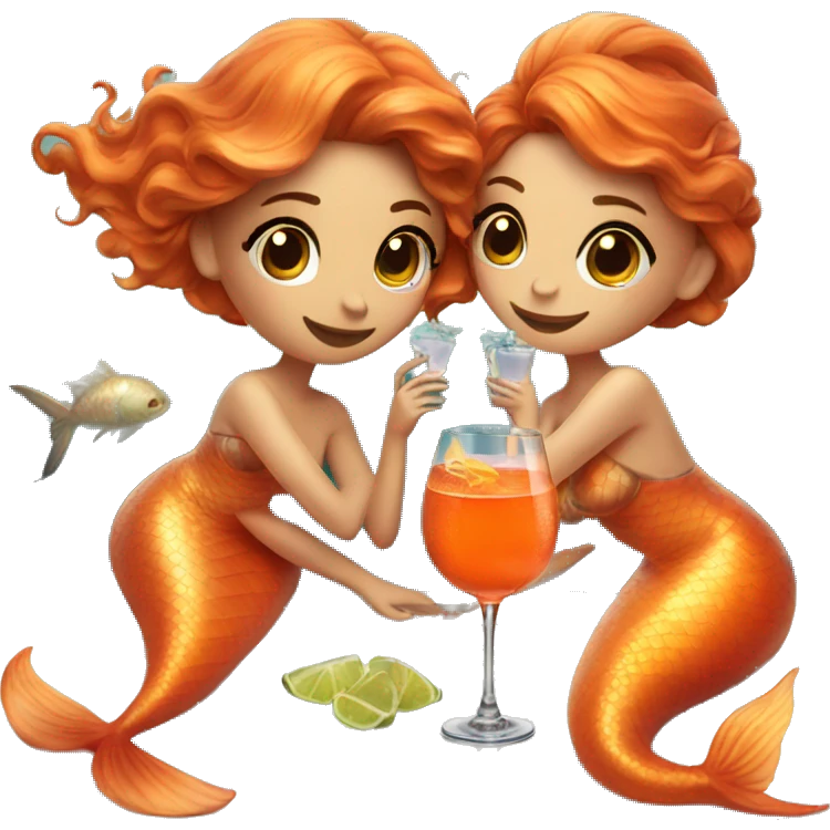 Three beautiful mermaids drinking aperol emoji