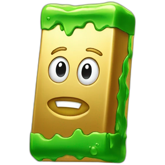 A golden bar with a face that’s green emoji