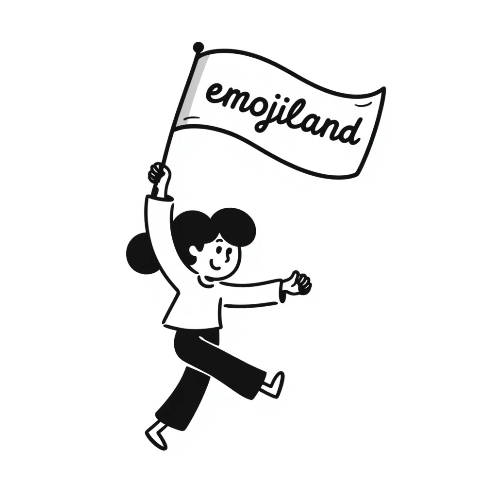 happy runner waving a flag that says 'emojiland' emoji