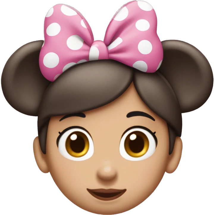 Brunette light skin women wearing pink polkadot Minnie mouse ears ￼ emoji