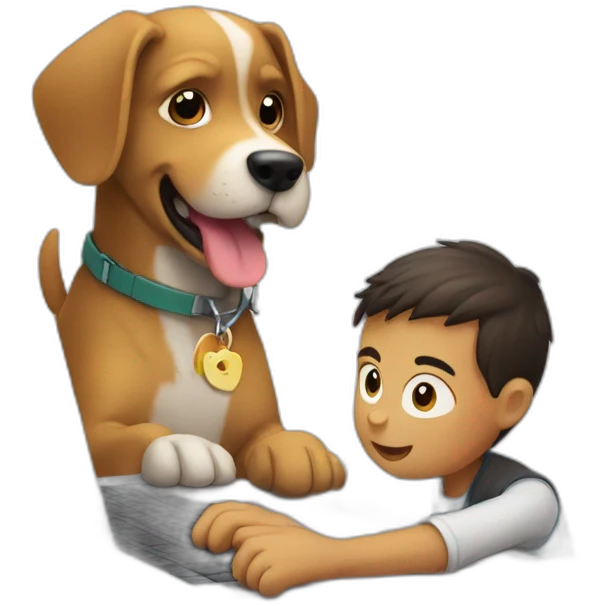 a dog closing the laptop of a boy emoji