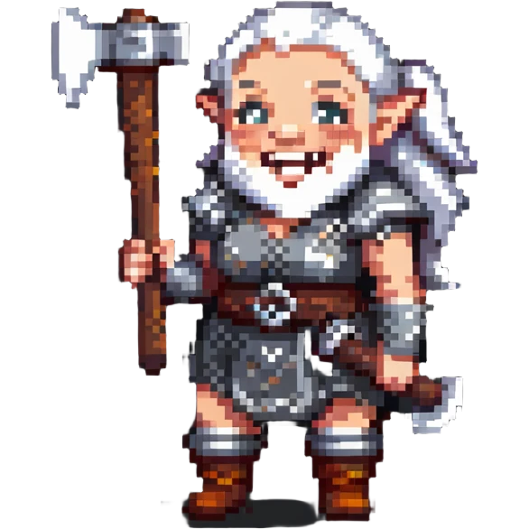 laughing female dwarf from Lineage 2 game character with axe emoji