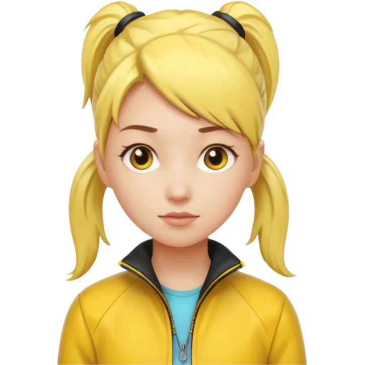 girl with yellow jacket, pony tail. emoji