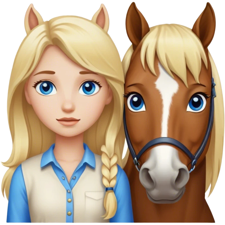 Blonde and blue eye girl with horse emoji
