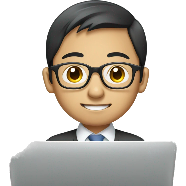Young Asian office worker wearing glasses using a laptop emoji