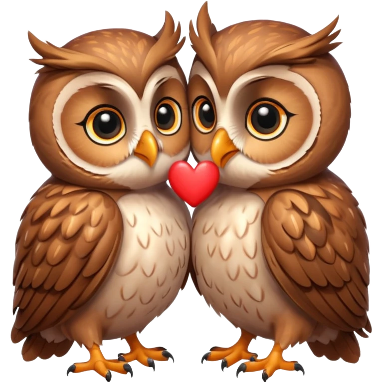 Cute owls kissing and cuddling with hearts around them  emoji