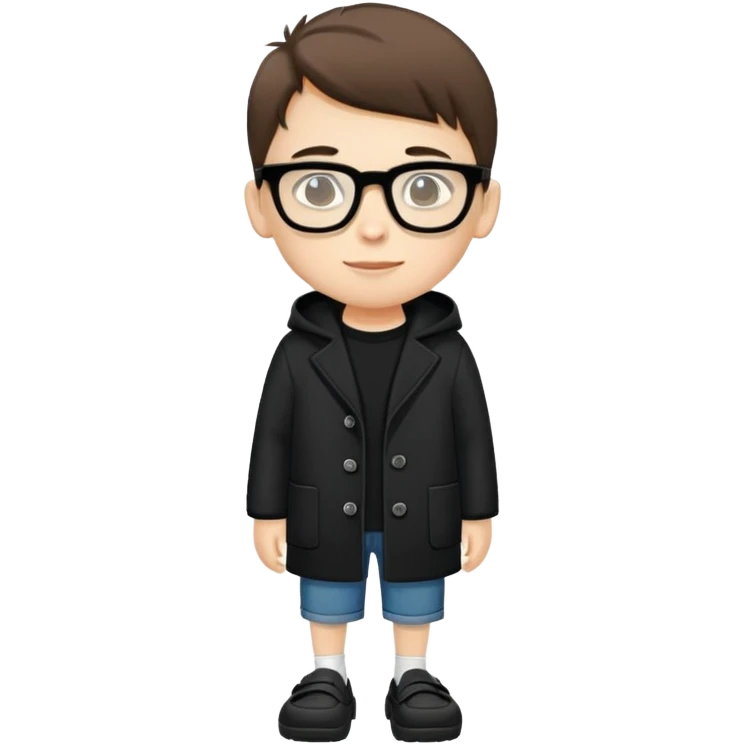 boy with glasses, short height, wearing crocs and a black coat emoji